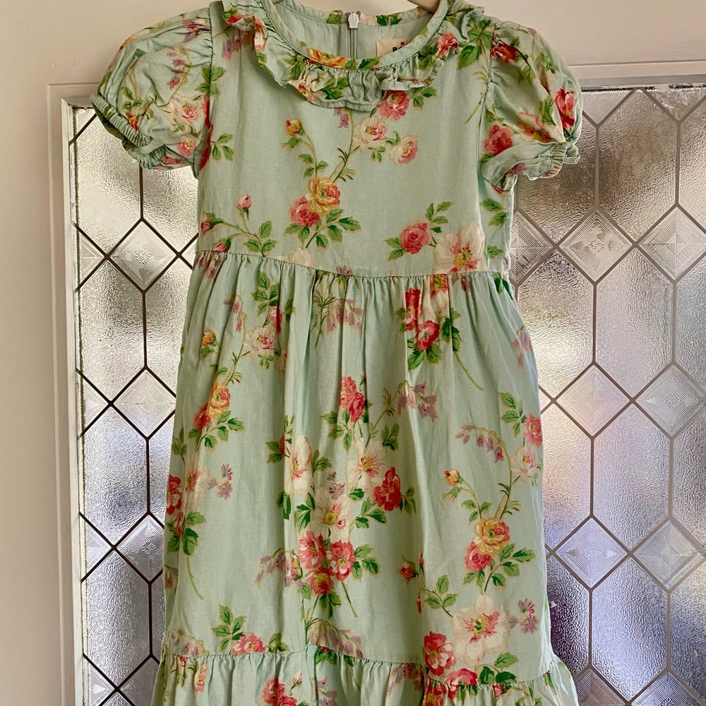 Mini Boden Floral Kids Dress in Green and Pink